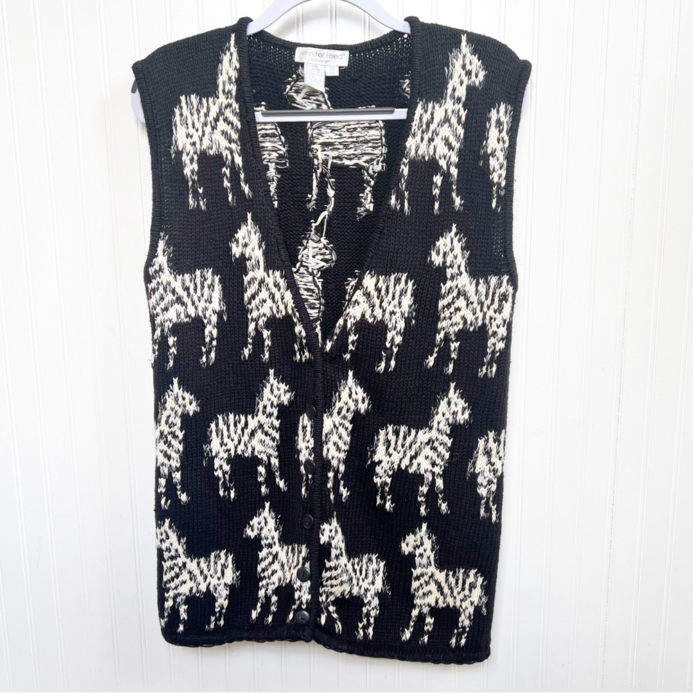 Jennifer Reed Vintage Black & White Handknit Zebra Sleeveless Sweater Vest OS